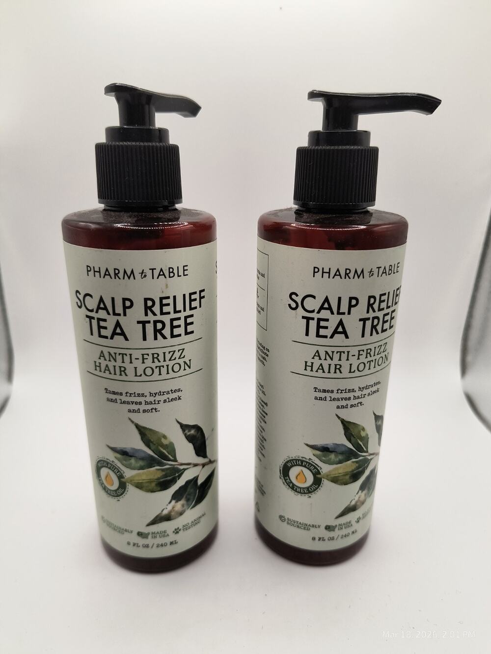 2 PACK of Pharm to Table Scalp Relief Tea Tree Anti Frizz Hair Lotion 8oz ea